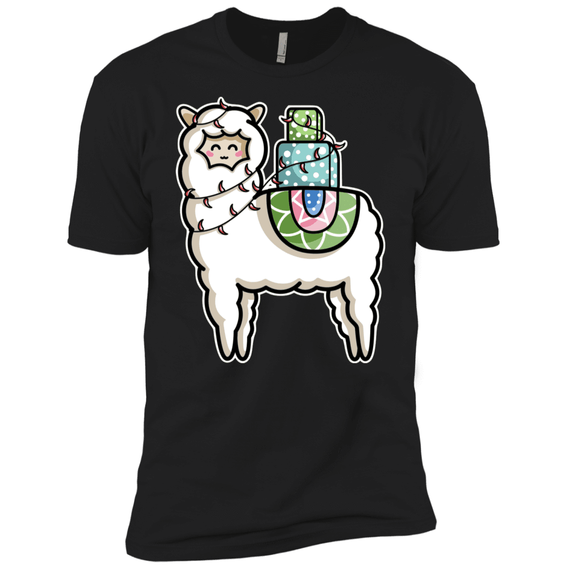 T-Shirts Black / X-Small Kawaii Cute Llama Carrying Presents Men's Premium T-Shirt