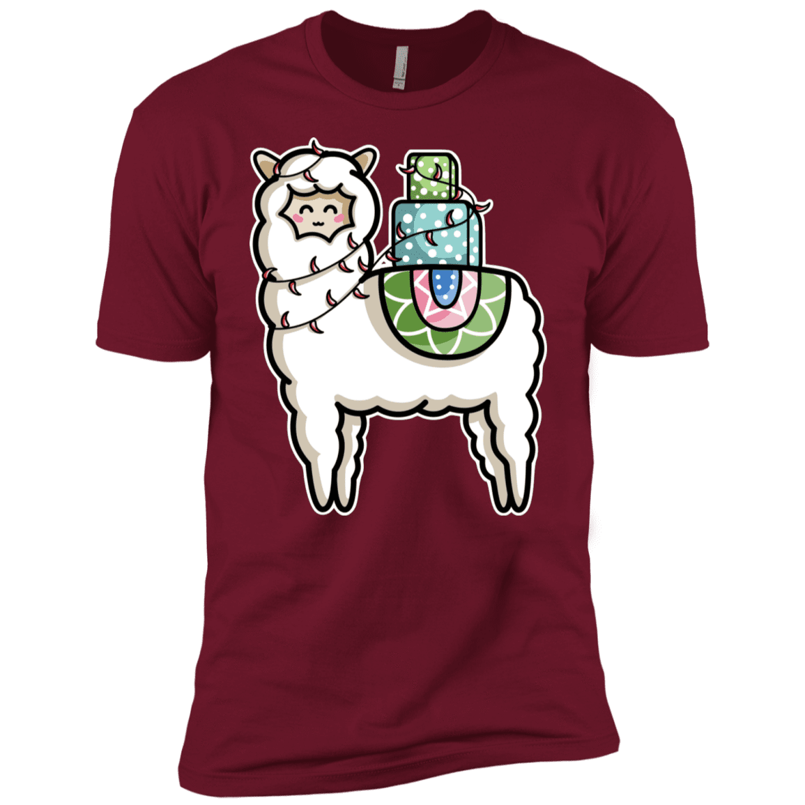 T-Shirts Cardinal / X-Small Kawaii Cute Llama Carrying Presents Men's Premium T-Shirt