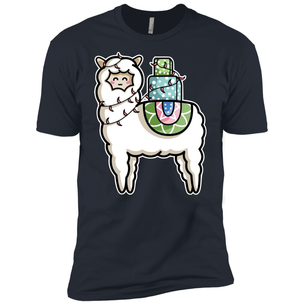 T-Shirts Indigo / X-Small Kawaii Cute Llama Carrying Presents Men's Premium T-Shirt