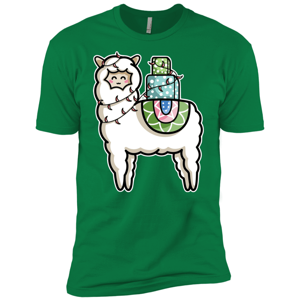 T-Shirts Kelly Green / X-Small Kawaii Cute Llama Carrying Presents Men's Premium T-Shirt