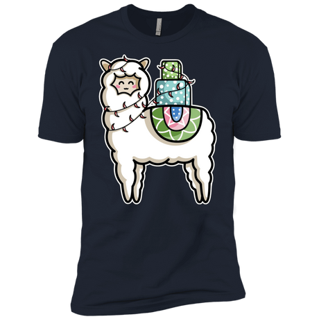 T-Shirts Midnight Navy / X-Small Kawaii Cute Llama Carrying Presents Men's Premium T-Shirt