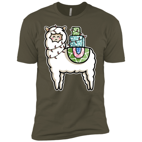 T-Shirts Military Green / X-Small Kawaii Cute Llama Carrying Presents Men's Premium T-Shirt