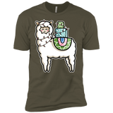 T-Shirts Military Green / X-Small Kawaii Cute Llama Carrying Presents Men's Premium T-Shirt