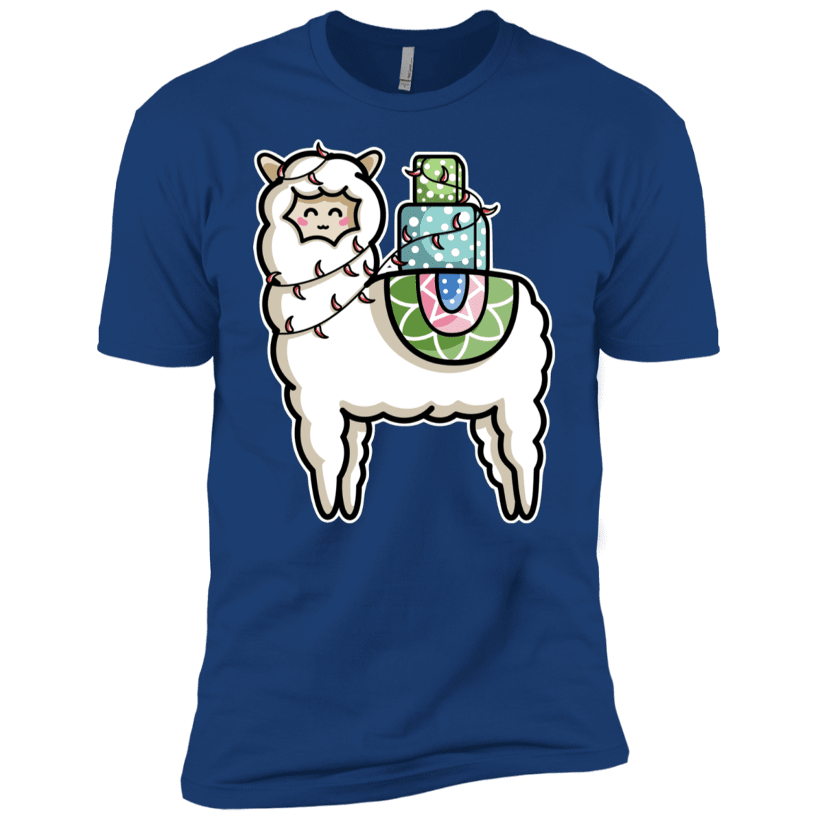 T-Shirts Royal / X-Small Kawaii Cute Llama Carrying Presents Men's Premium T-Shirt
