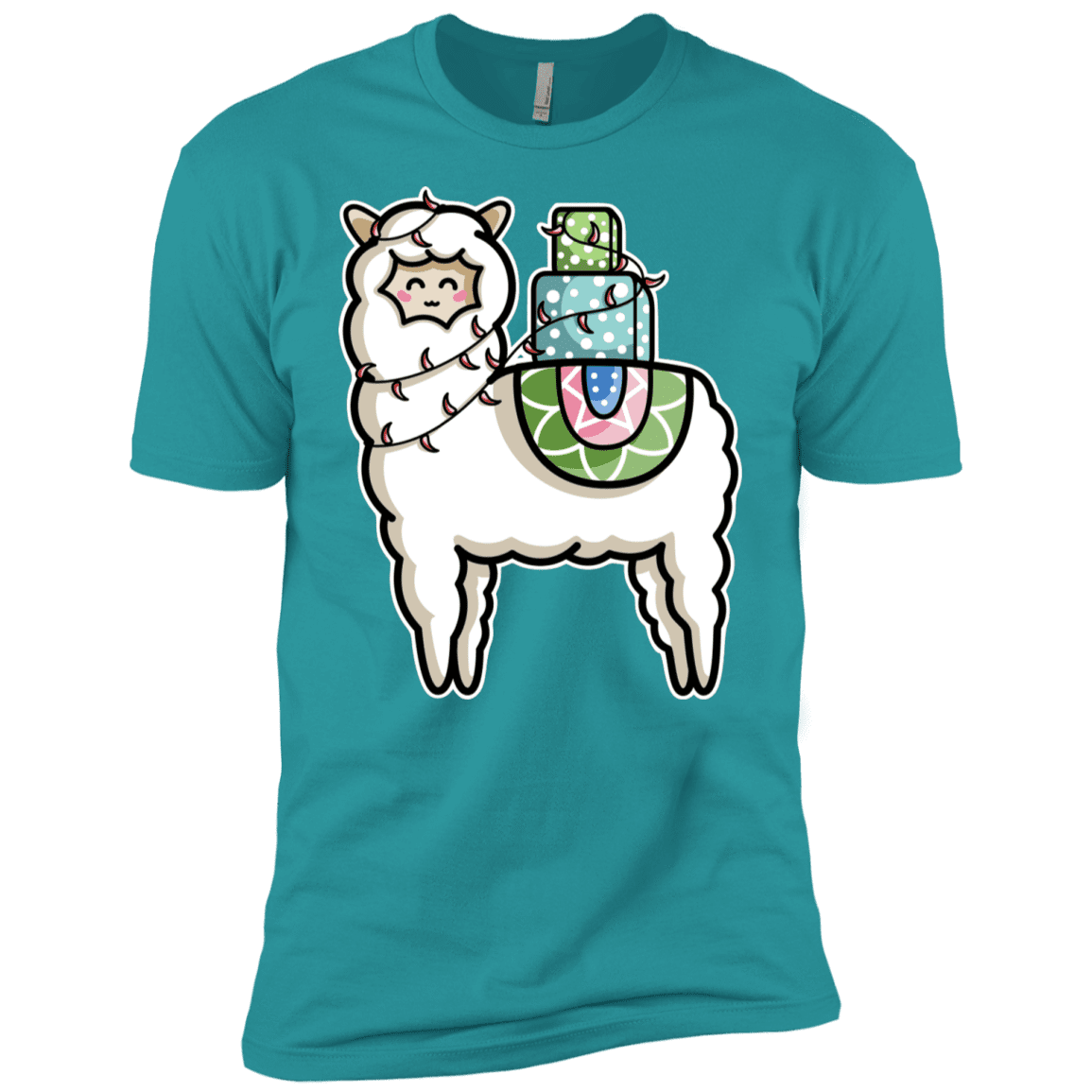 T-Shirts Tahiti Blue / X-Small Kawaii Cute Llama Carrying Presents Men's Premium T-Shirt