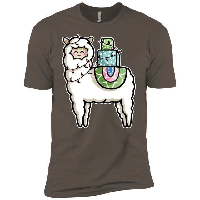 T-Shirts Warm Grey / X-Small Kawaii Cute Llama Carrying Presents Men's Premium T-Shirt