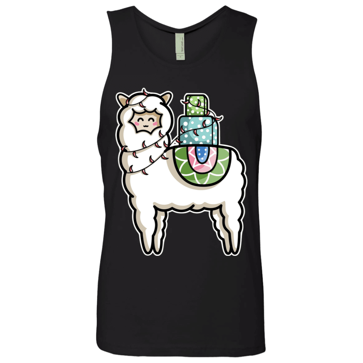 T-Shirts Black / S Kawaii Cute Llama Carrying Presents Men's Premium Tank Top