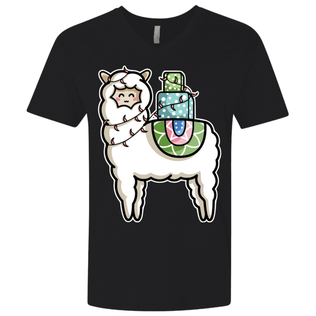 T-Shirts Black / X-Small Kawaii Cute Llama Carrying Presents Men's Premium V-Neck