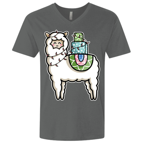 T-Shirts Heavy Metal / X-Small Kawaii Cute Llama Carrying Presents Men's Premium V-Neck