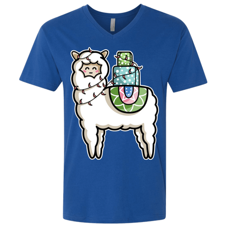 T-Shirts Royal / X-Small Kawaii Cute Llama Carrying Presents Men's Premium V-Neck