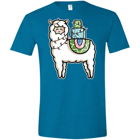 T-Shirts Antique Sapphire / S Kawaii Cute Llama Carrying Presents Men's Semi-Fitted Softstyle