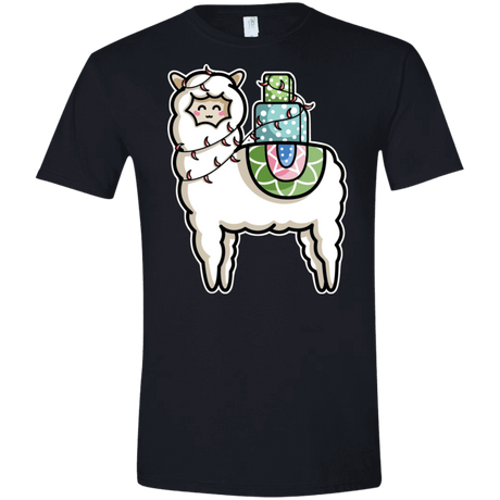 T-Shirts Black / X-Small Kawaii Cute Llama Carrying Presents Men's Semi-Fitted Softstyle