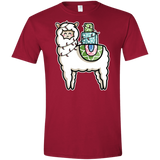 T-Shirts Cardinal Red / S Kawaii Cute Llama Carrying Presents Men's Semi-Fitted Softstyle