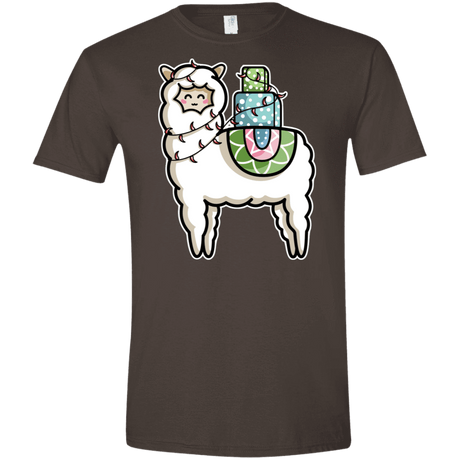 T-Shirts Dark Chocolate / S Kawaii Cute Llama Carrying Presents Men's Semi-Fitted Softstyle