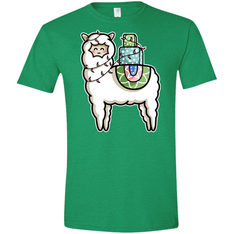 T-Shirts Heather Irish Green / M Kawaii Cute Llama Carrying Presents Men's Semi-Fitted Softstyle
