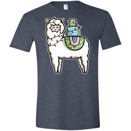 T-Shirts Heather Navy / S Kawaii Cute Llama Carrying Presents Men's Semi-Fitted Softstyle
