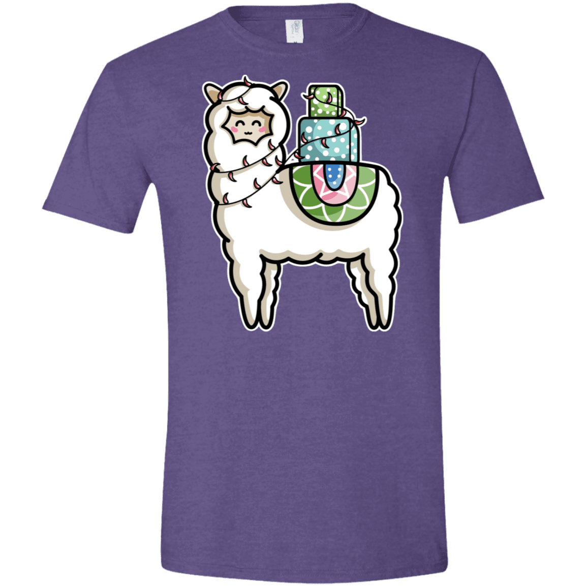 T-Shirts Heather Purple / S Kawaii Cute Llama Carrying Presents Men's Semi-Fitted Softstyle