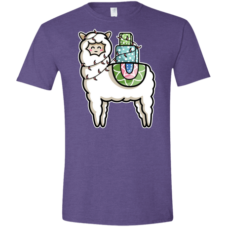 T-Shirts Heather Purple / S Kawaii Cute Llama Carrying Presents Men's Semi-Fitted Softstyle