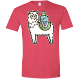 T-Shirts Heather Red / S Kawaii Cute Llama Carrying Presents Men's Semi-Fitted Softstyle