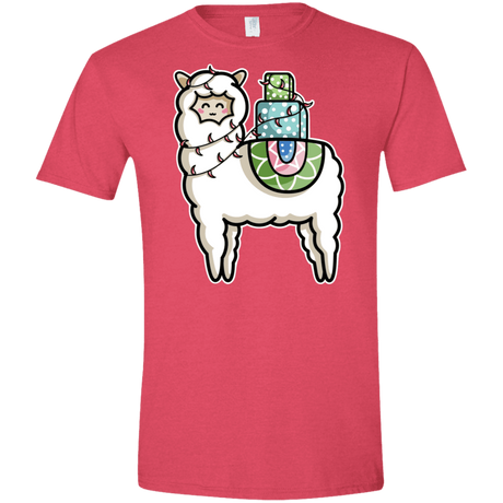 T-Shirts Heather Red / S Kawaii Cute Llama Carrying Presents Men's Semi-Fitted Softstyle