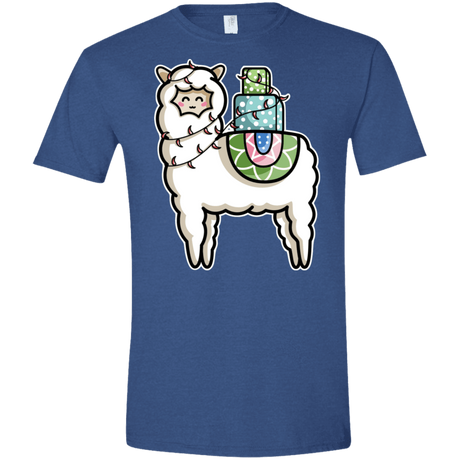 T-Shirts Heather Royal / X-Small Kawaii Cute Llama Carrying Presents Men's Semi-Fitted Softstyle