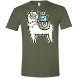 T-Shirts Military Green / S Kawaii Cute Llama Carrying Presents Men's Semi-Fitted Softstyle
