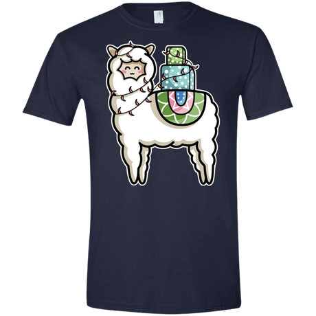 T-Shirts Navy / X-Small Kawaii Cute Llama Carrying Presents Men's Semi-Fitted Softstyle