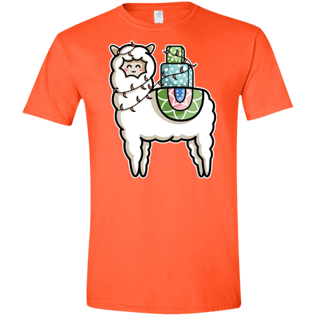T-Shirts Orange / S Kawaii Cute Llama Carrying Presents Men's Semi-Fitted Softstyle