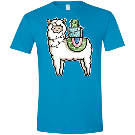 T-Shirts Sapphire / S Kawaii Cute Llama Carrying Presents Men's Semi-Fitted Softstyle