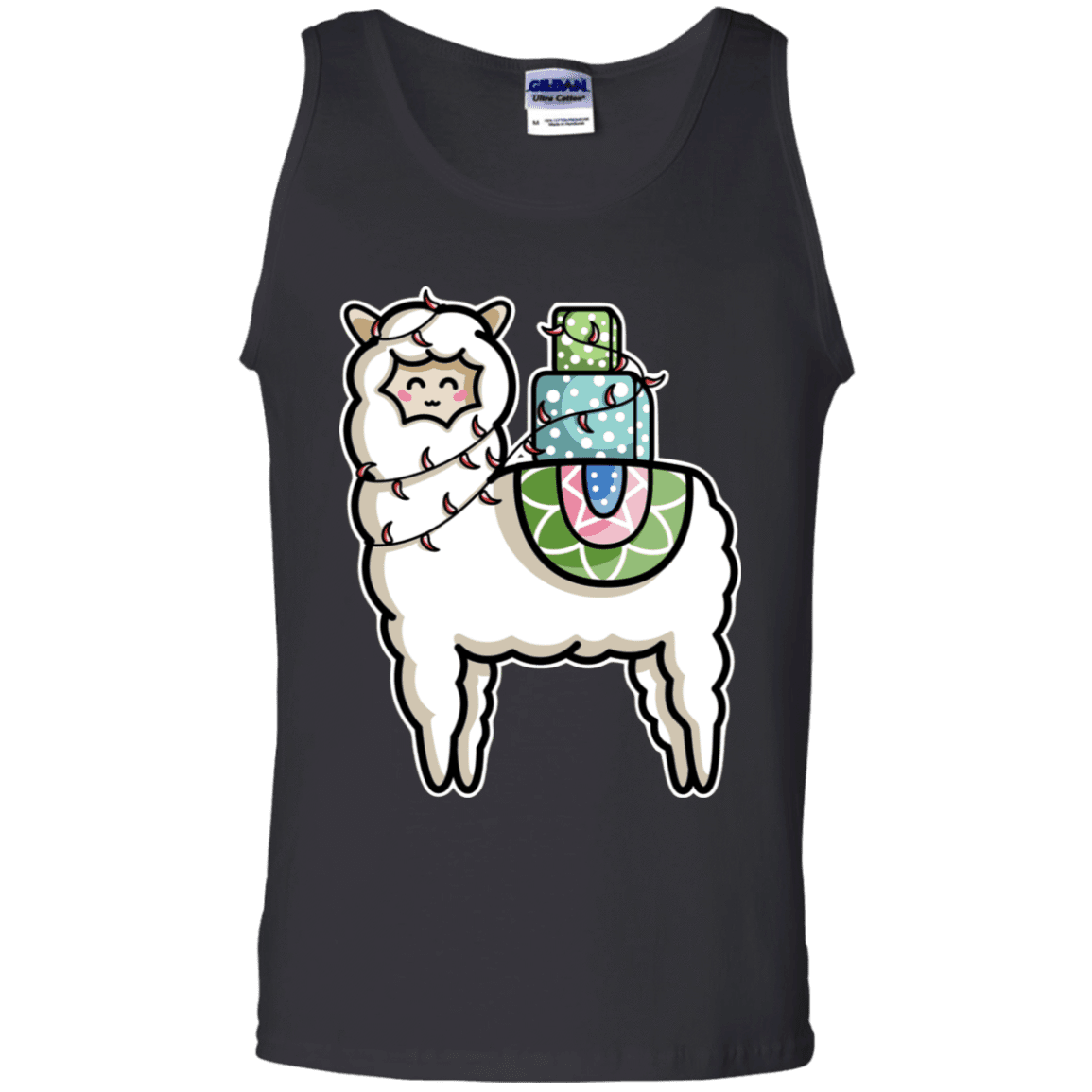 T-Shirts Black / S Kawaii Cute Llama Carrying Presents Men's Tank Top