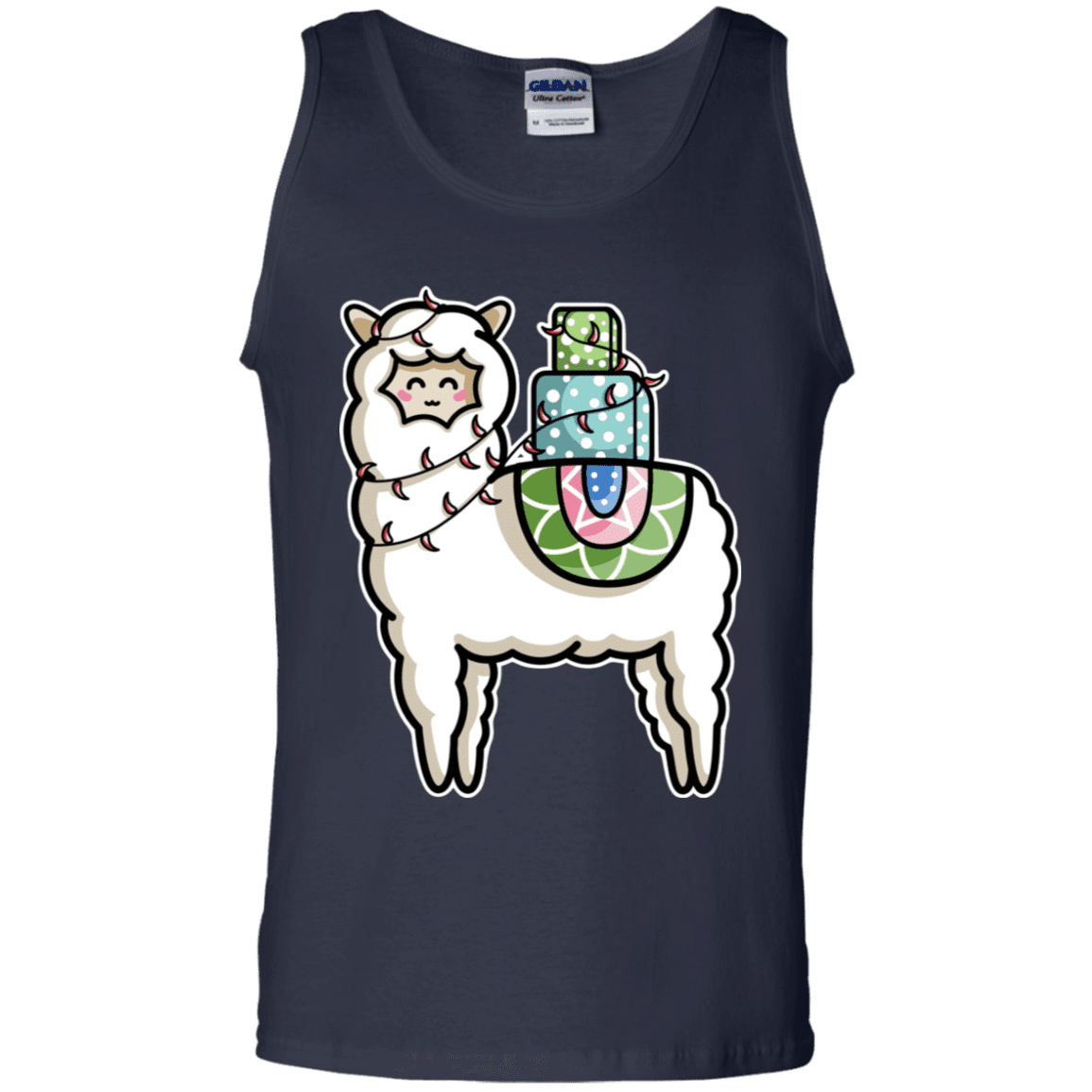 T-Shirts Navy / S Kawaii Cute Llama Carrying Presents Men's Tank Top