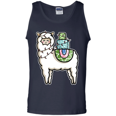 T-Shirts Navy / S Kawaii Cute Llama Carrying Presents Men's Tank Top