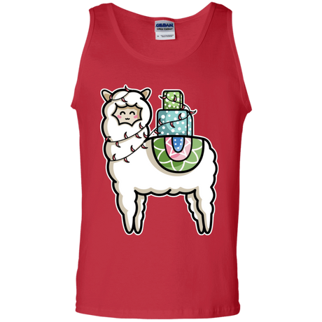 T-Shirts Red / S Kawaii Cute Llama Carrying Presents Men's Tank Top