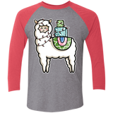 T-Shirts Premium Heather/Vintage Red / X-Small Kawaii Cute Llama Carrying Presents Men's Triblend 3/4 Sleeve