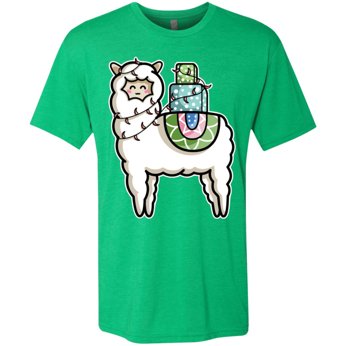 T-Shirts Envy / S Kawaii Cute Llama Carrying Presents Men's Triblend T-Shirt