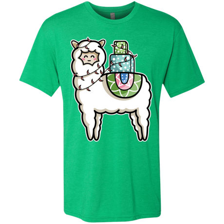 T-Shirts Envy / S Kawaii Cute Llama Carrying Presents Men's Triblend T-Shirt
