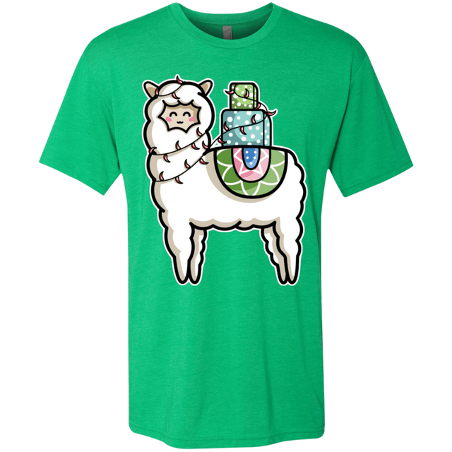 T-Shirts Envy / S Kawaii Cute Llama Carrying Presents Men's Triblend T-Shirt