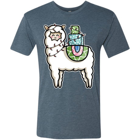 T-Shirts Indigo / S Kawaii Cute Llama Carrying Presents Men's Triblend T-Shirt