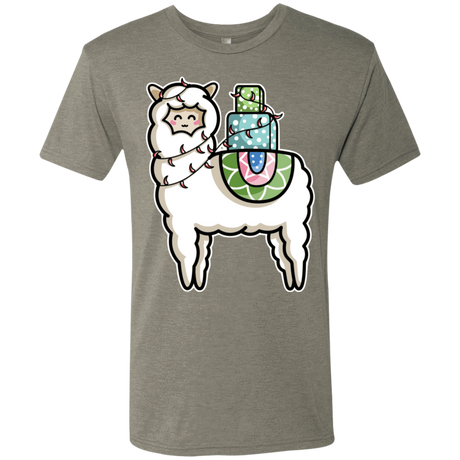 T-Shirts Venetian Grey / S Kawaii Cute Llama Carrying Presents Men's Triblend T-Shirt