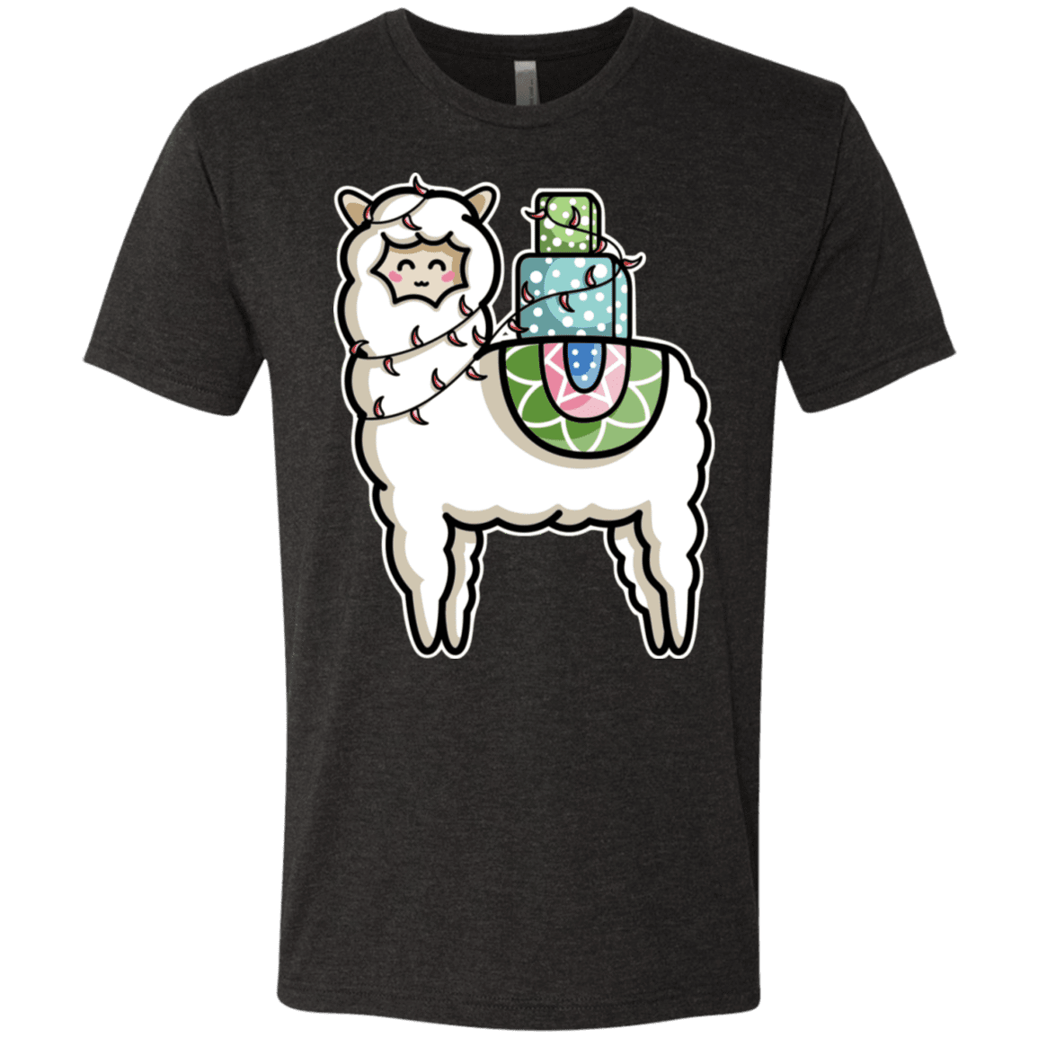 T-Shirts Vintage Black / S Kawaii Cute Llama Carrying Presents Men's Triblend T-Shirt