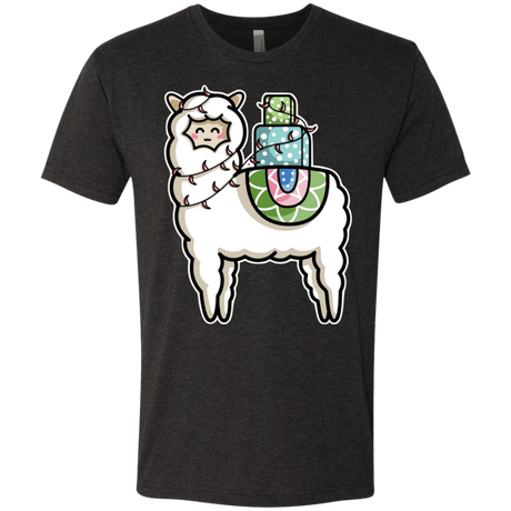 T-Shirts Vintage Black / S Kawaii Cute Llama Carrying Presents Men's Triblend T-Shirt