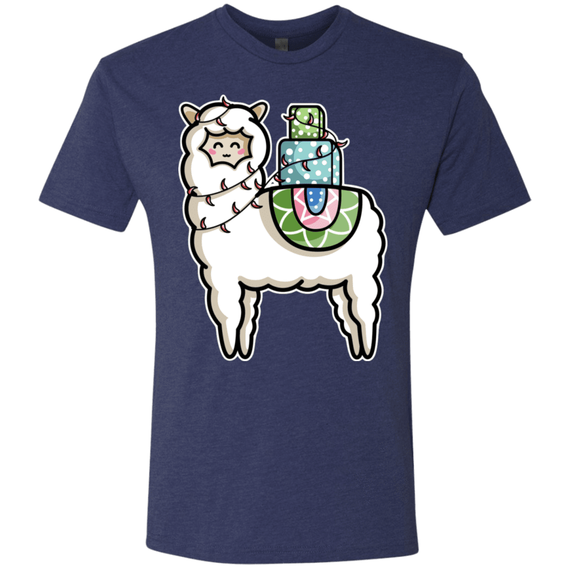 T-Shirts Vintage Navy / S Kawaii Cute Llama Carrying Presents Men's Triblend T-Shirt