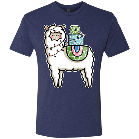 T-Shirts Vintage Navy / S Kawaii Cute Llama Carrying Presents Men's Triblend T-Shirt