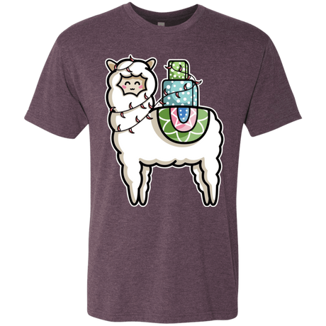 T-Shirts Vintage Purple / S Kawaii Cute Llama Carrying Presents Men's Triblend T-Shirt