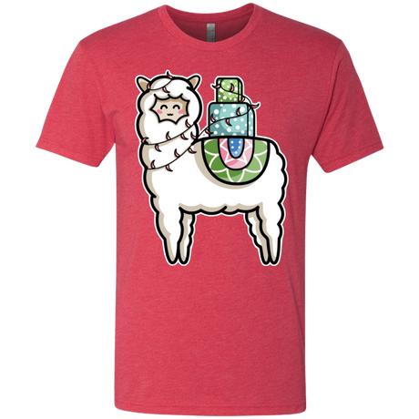 T-Shirts Vintage Red / S Kawaii Cute Llama Carrying Presents Men's Triblend T-Shirt