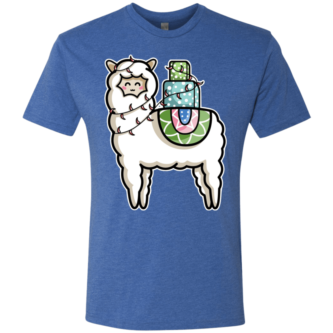 T-Shirts Vintage Royal / S Kawaii Cute Llama Carrying Presents Men's Triblend T-Shirt