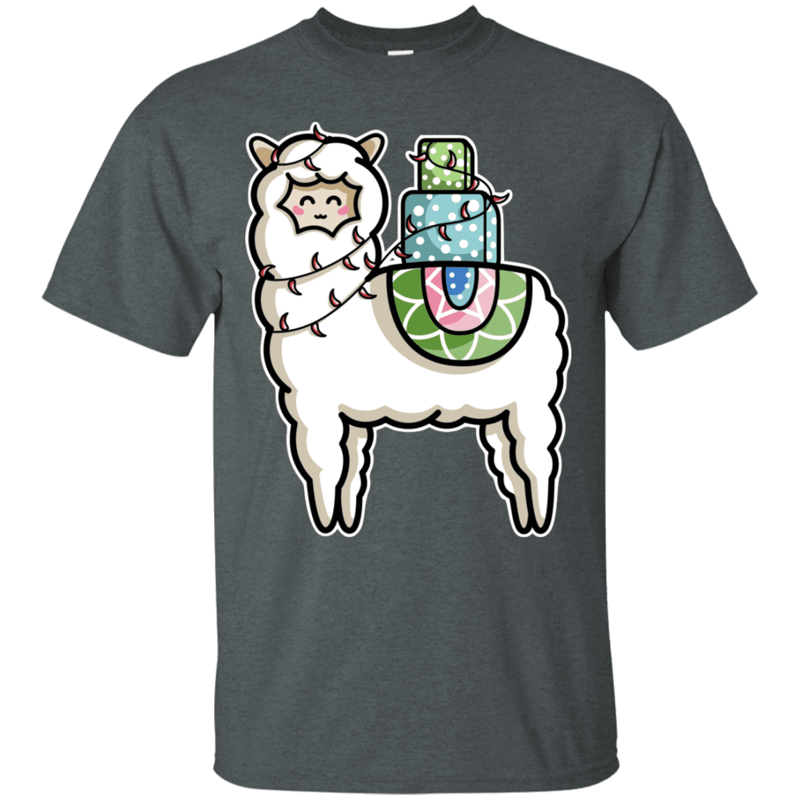 T-Shirts Dark Heather / S Kawaii Cute Llama Carrying Presents T-Shirt