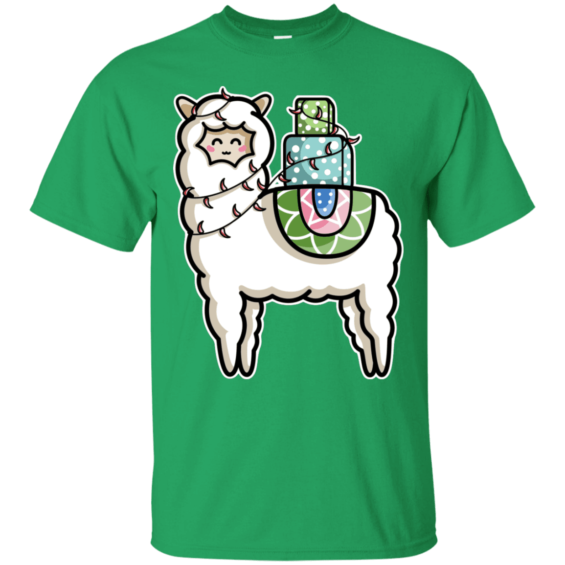 T-Shirts Irish Green / S Kawaii Cute Llama Carrying Presents T-Shirt