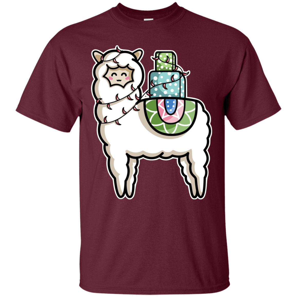 Kawaii Cute Llama Carrying Presents T Shirt Pop Up Tee