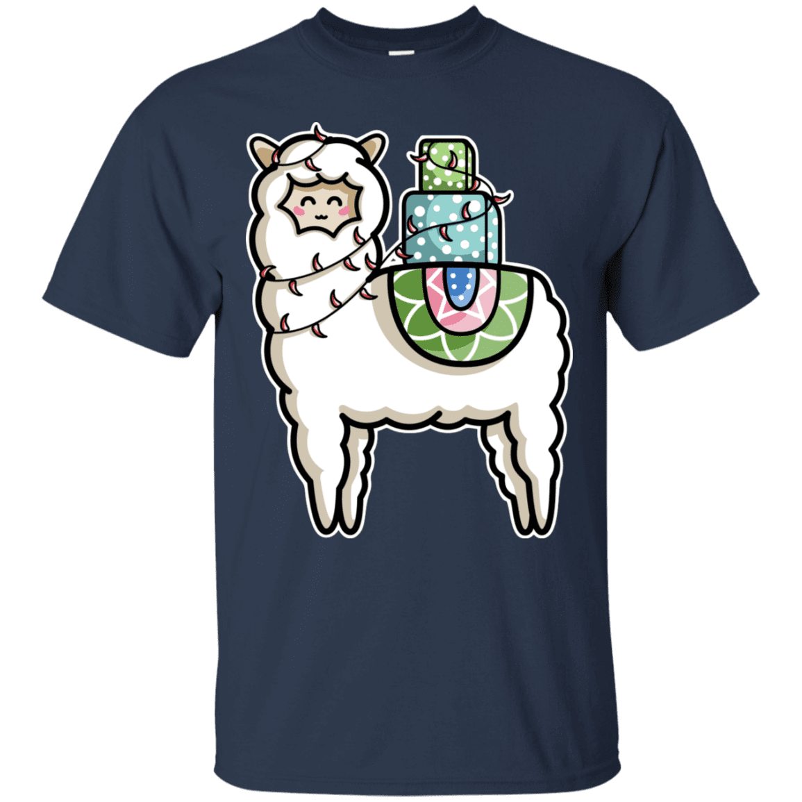 T-Shirts Navy / S Kawaii Cute Llama Carrying Presents T-Shirt